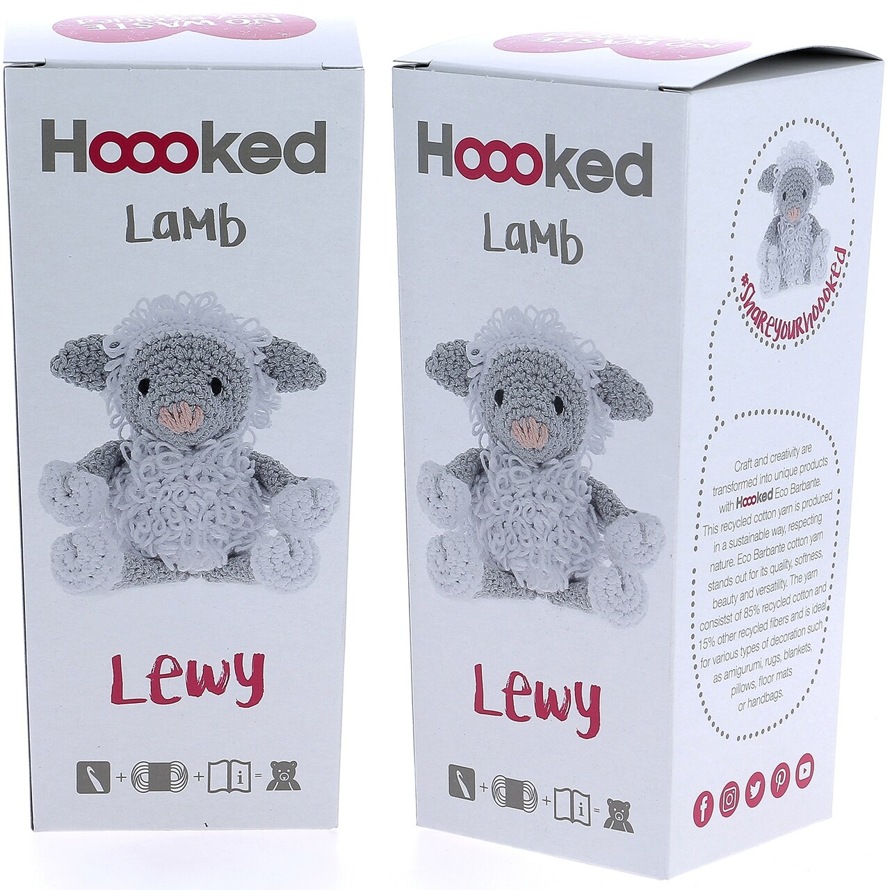 Multipack of 2 - Hoooked Lamb Lewy Yarn Kit W/Eco Barbante Yarn-White & Gray